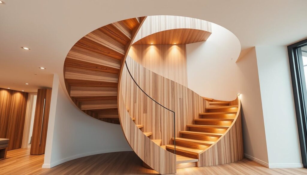 Escalier bois quart tournant design moderne