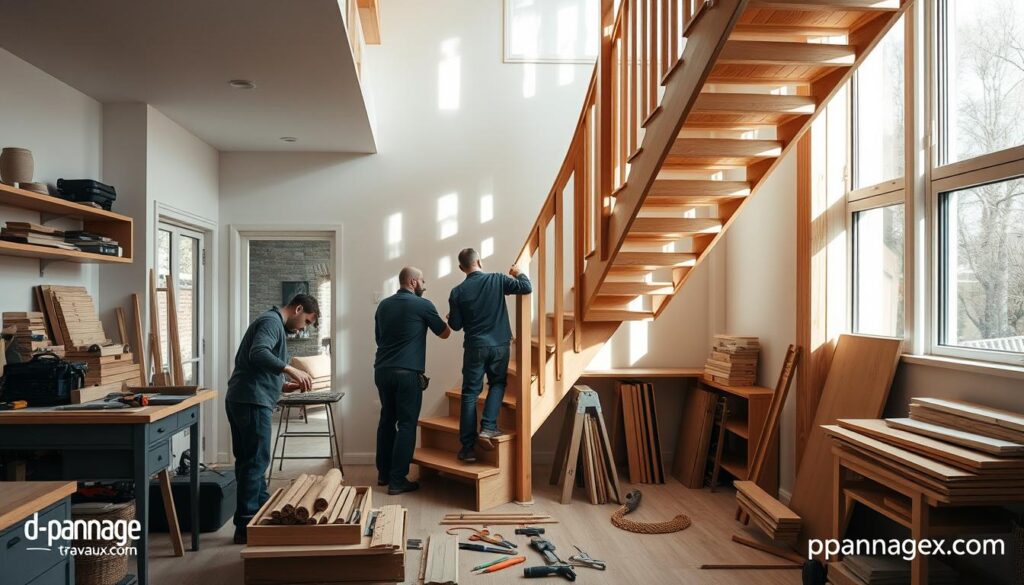 Installation professionnelle d'escalier en bois