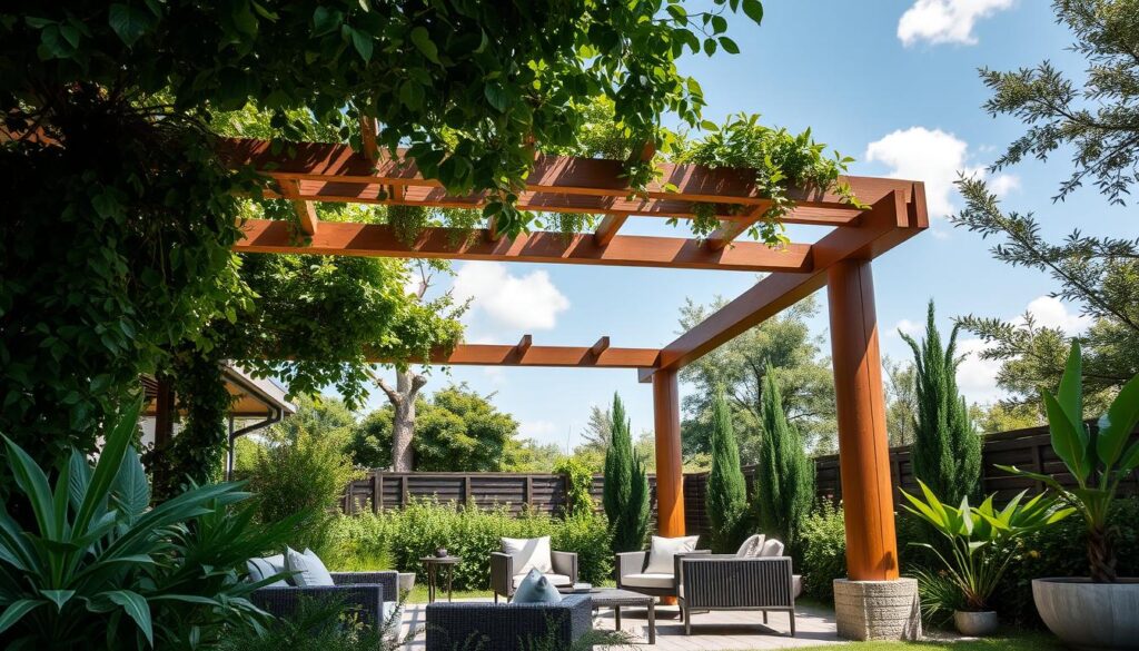 Pergola moderne avec éléments naturels